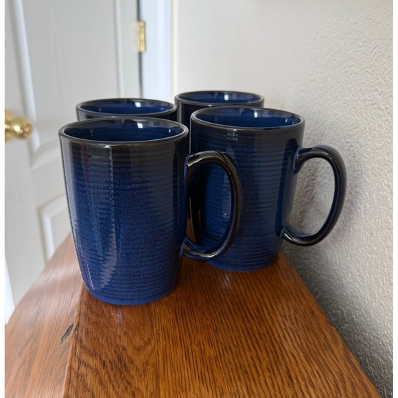 Thomas O'Brien Vintage Modern Blue Stoneware Mugs Cups Set of 4 - Picture 8 of 9